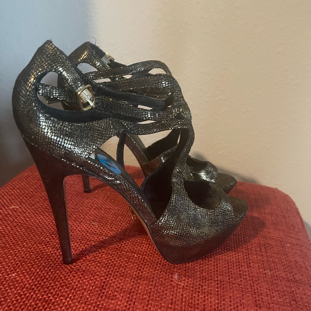 Metallic green and gold snake print Dolce Vita heels